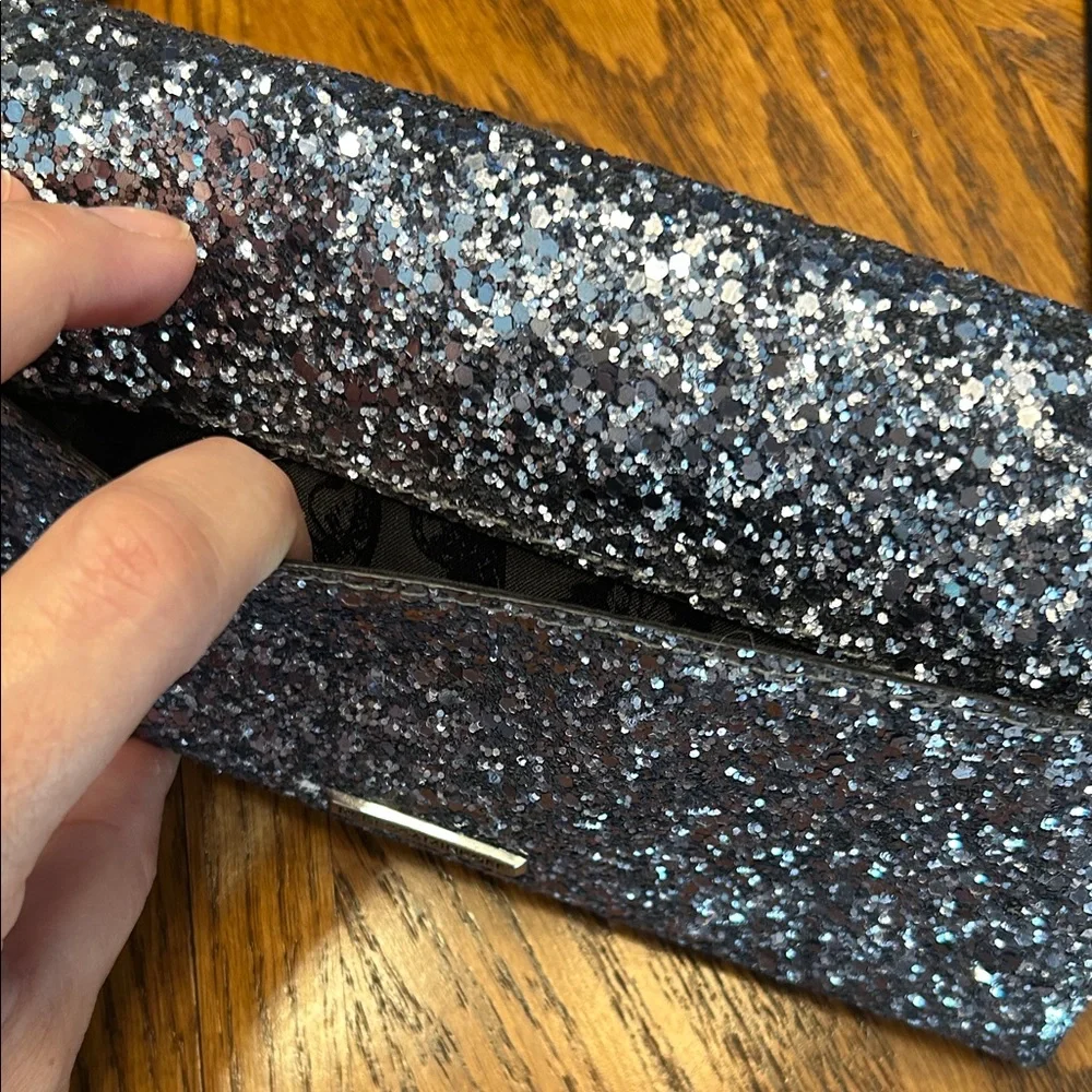 Rebecca Minkoff🩶Silver and Black Sparkle Glitter Leo Clutch/Crossbody  8”W x 4”H